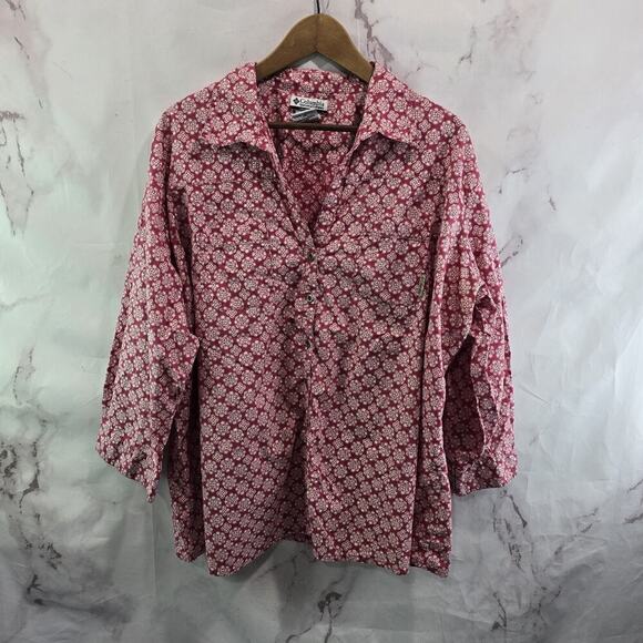 Columbia Shirt Womens 3X Pink Button Up White Floral Long Sleeve Collared - Picture 1 of 10